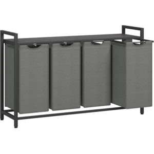 VASAGLE Cos rufe 4x40L, saci detasabili, raft superior si cadru metalic, 116x33x72 cm, negru si gri
