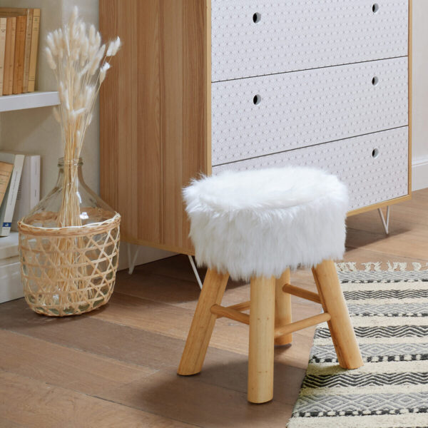 Taburet Atmosphera Oslo cu efect de blana, 42 cm, alb - imagine 3