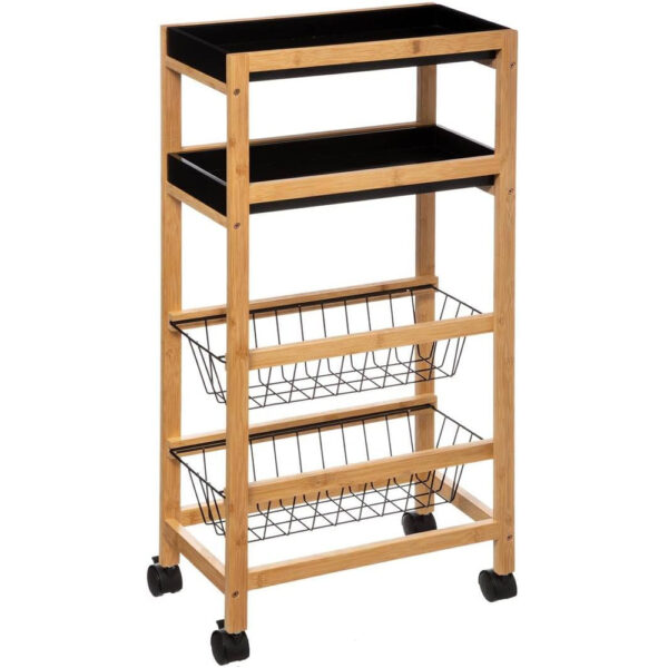 Carucior 5Five Blackwood cu 3 niveluri, bambus si MDF, 41x22x83 cm, natur si negru
