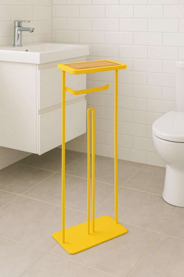 Suport hartie igienica 5Five cu raft depozitare, otel, 18x12x59 cm, galben - imagine 4