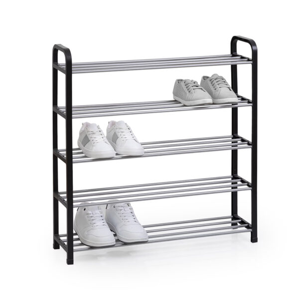Etajera pantofi 5Five din metal si plastic, 4 niveluri pentru 16 perechi, 70x19x76 cm, negru - imagine 2
