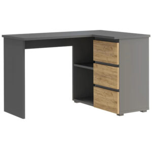 Birou colt Norge cu 3 sertare si 2 rafturi, 124x89x75 cm, antracit si craft