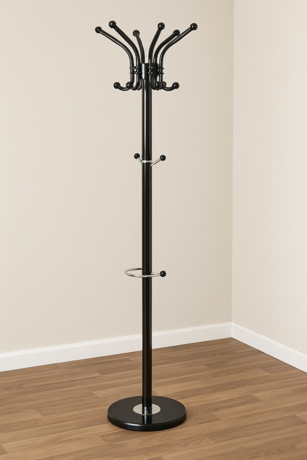 Cuier metalic 5Five cu 12 carlige si suport umbrele, otel si marmura, 182 cm, negru - imagine 5