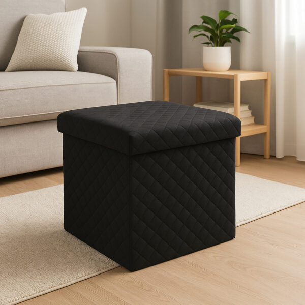 Taburet pliabil 5Five patrat cu spatiu de depozitare, MDF, 31x31x31 cm, negru - imagine 3