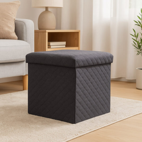Taburet pliabil 5Five patrat cu spatiu de depozitare, MDF, 31x31x31 cm, gri inchis - imagine 4