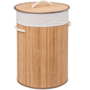 Cos rufe rotund 5Five Bambou cu capac, bambus, 48 litri, 35x50 cm, natur