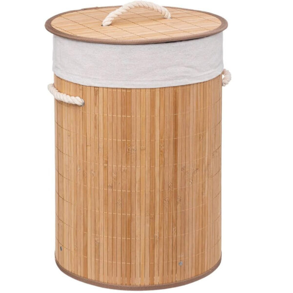 Cos rufe rotund 5Five Bambou cu capac, bambus, 48 litri, 35x50 cm, natur