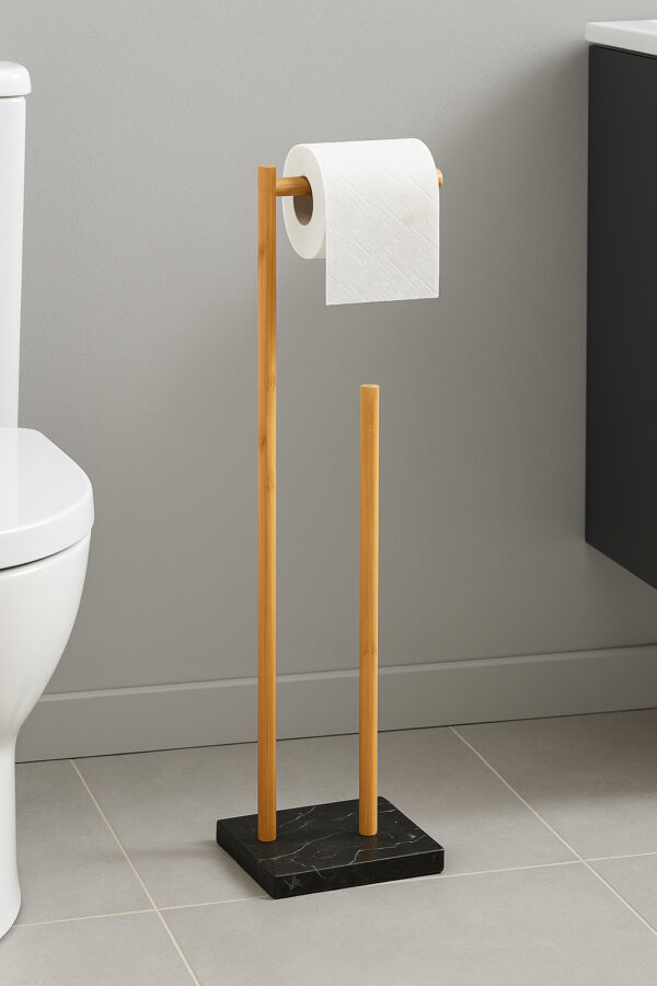 Suport hartie igienica 5Five Lea cu spatiu depozitare, bambus, 22x18x78 cm, negru si maro - imagine 2