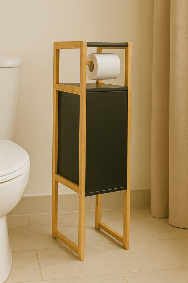 Suport hartie igienica 5Five Natureo cu dulapior, MDF, 33x20x80 cm, negru - imagine 5