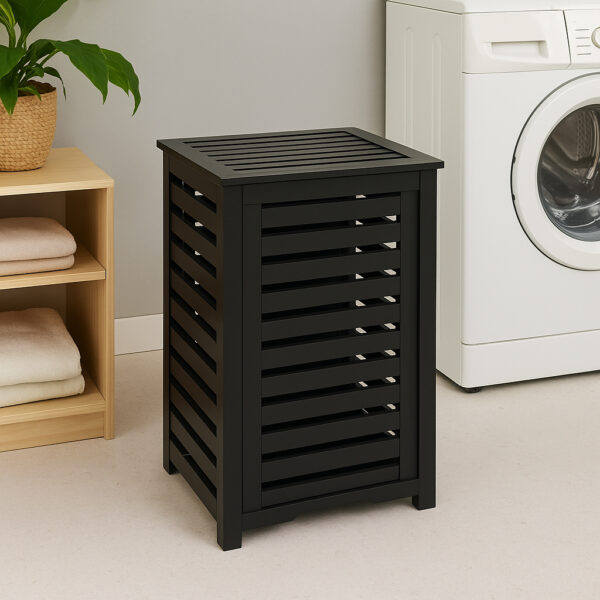 Cos rufe 5Five Sicela din lemn MDF, capacitate 65 litri, 40x40x58 cm, negru - imagine 6