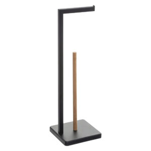 Suport hartie igienica 5Five Natureo, metal si bambus, 20x20x65 cm, negru
