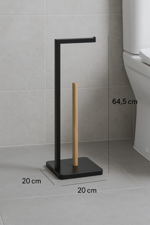 Suport hartie igienica 5Five Natureo, metal si bambus, 20x20x65 cm, negru - imagine 2