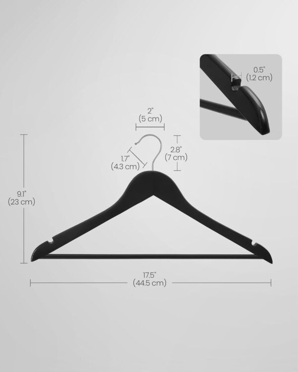 SONGMICS Umerase haine 45x23 cm, set 20 buc, lemn masiv cu bara pentru pantaloni si carlig rotativ, negru - imagine 8