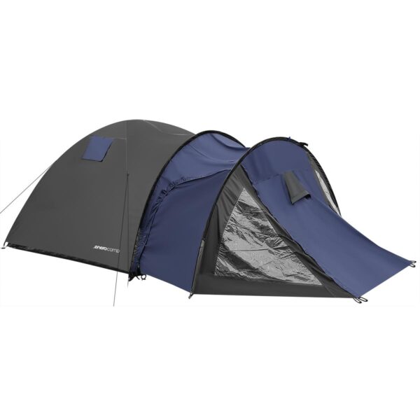 Cort camping 4 persoane cu antreu, impermeabil 3000 mm, 450x210x150 cm, negru si albastru - imagine 2