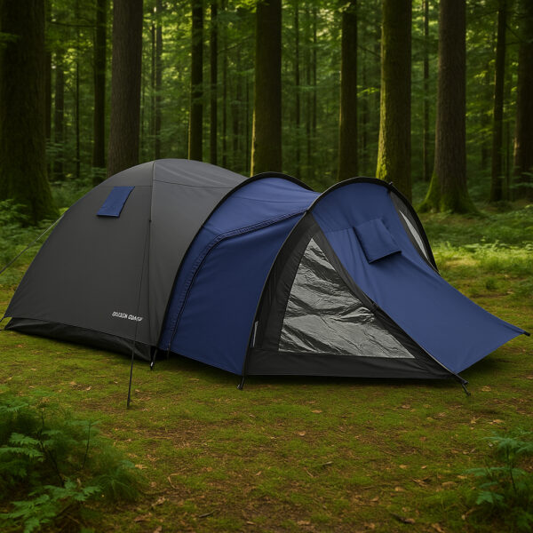 Cort camping 4 persoane cu antreu, impermeabil 3000 mm, 450x210x150 cm, negru si albastru - imagine 13