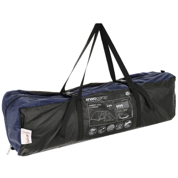Cort camping 4 persoane cu antreu, impermeabil 3000 mm, 450x210x150 cm, negru si albastru - imagine 7