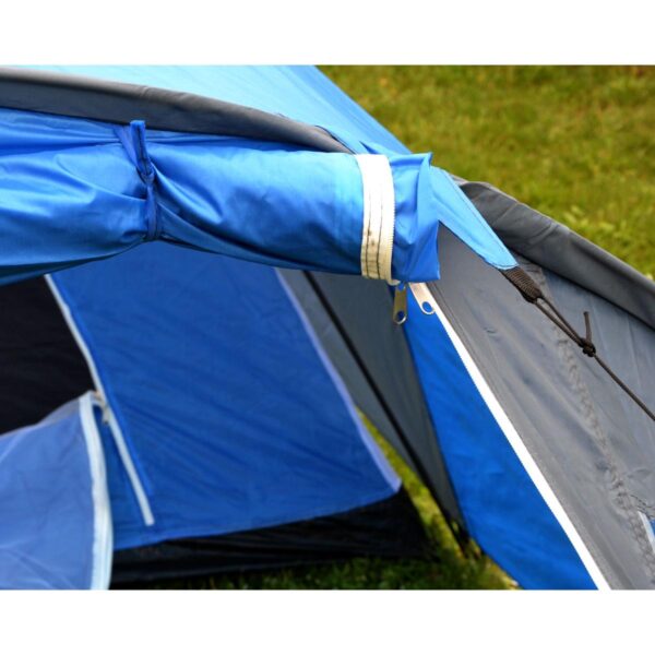 Cort camping 4 persoane cu antreu, impermeabil 3000 mm, 450x210x150 cm, negru si albastru - imagine 8