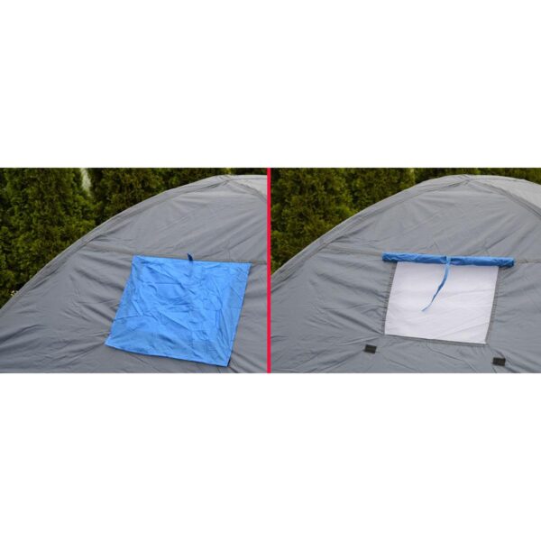 Cort camping 4 persoane cu antreu, impermeabil 3000 mm, 450x210x150 cm, negru si albastru - imagine 10