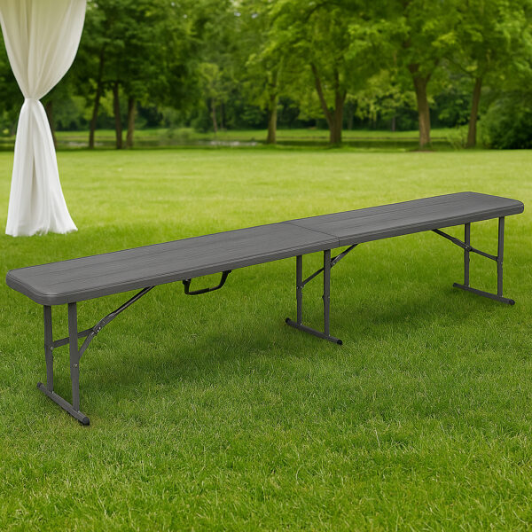 Banca pliabila, imitatie lemn, HDPE si otel, 183x28x43 cm, gri inchis - imagine 10