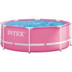 Piscina rotunda cu cadru metalic Pink Metal Frame Intex 28290NP, 244x76 cm