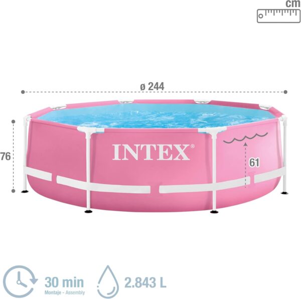Piscina rotunda cu cadru metalic Pink Metal Frame Intex 28290NP, 244x76 cm - imagine 2