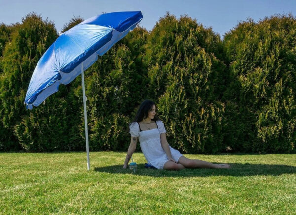Umbrela de plaja pliabila cu protectie UV si inaltime reglabila, diametru 150 cm, albastru - imagine 2