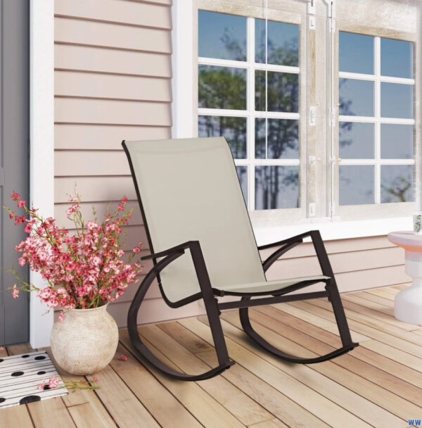 Scaun balansoar de gradina din metal si textil, 60x104x95 cm, capacitate 120 kg, crem - imagine 5