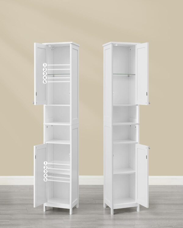 VASAGLE Dulap baie inalt si ingust cu lumina LED, rafturi reglabile, MDF lacuit, 30x30x170 cm, alb - imagine 5