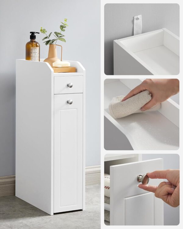 VASAGLE Dulap baie ingust cu sertare si roti, pentru depozitare, MDF, 40x18x70 cm, alb - imagine 5
