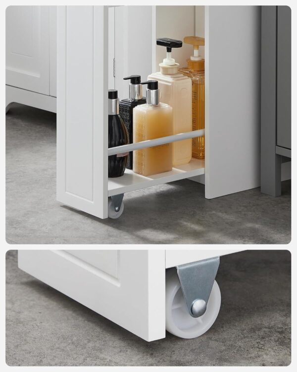VASAGLE Dulap baie ingust cu sertare si roti, pentru depozitare, MDF, 40x18x70 cm, alb - imagine 6