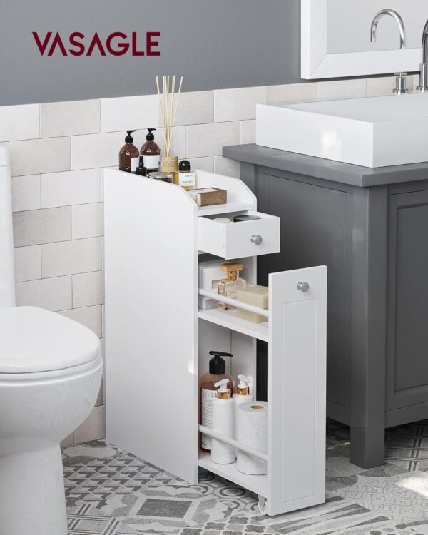 VASAGLE Dulap baie ingust cu sertare si roti, pentru depozitare, MDF, 40x18x70 cm, alb - imagine 7