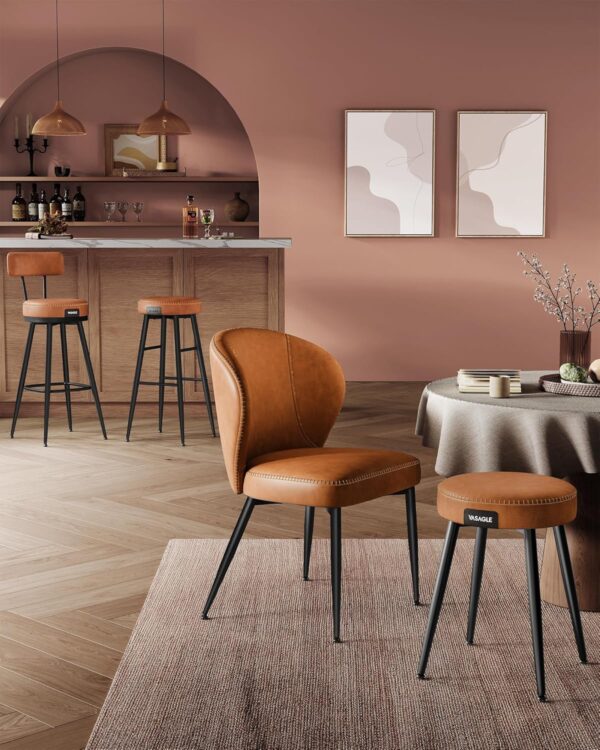 VASAGLE set 2 scaune de bar rotative 360°, cu spatar, inaltime 101 cm, piele sintetica, cadru otel, stil modern, maro - imagine 9