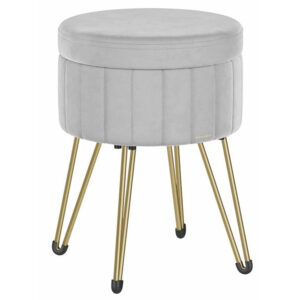 SONGMICS Taburet rotund cu spatiu de depozitare, tapiterie catifelata, 32x39x44 cm, gri
