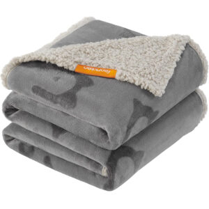 FEANDREA Patura impermeabila caini XL, reversibila cu fleece Sherpa si flanel, lavabila, 152x127 cm, gri