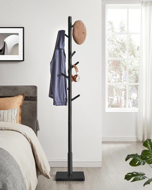 VASAGLE Cuier pentru haine, din lemn masiv, tip pom, cu 8 carlige, baza patrata, 175cm, negru - imagine 3
