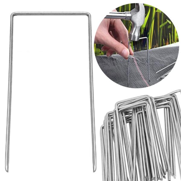 Set 100 ancore metalice pentru fixare agrotextil, 15x7 cm, argintiu - imagine 7