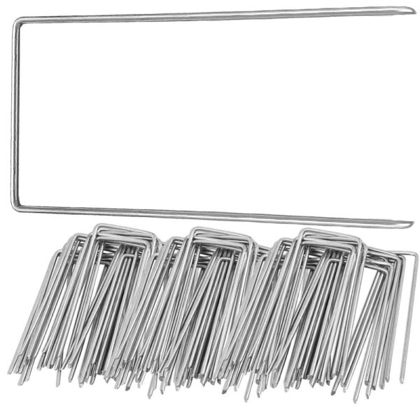 Set 100 ancore metalice pentru fixare agrotextil, 15x7 cm, argintiu - imagine 8