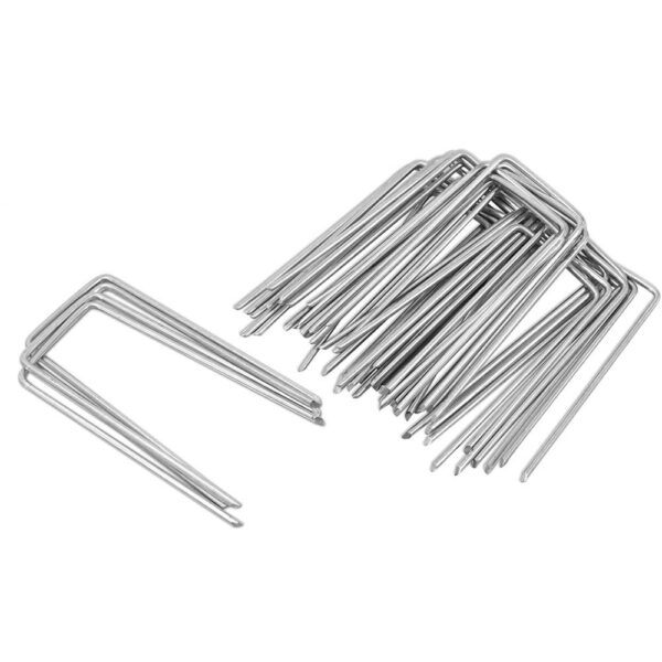 Set 100 ancore metalice pentru fixare agrotextil, 15x7 cm, argintiu - imagine 3