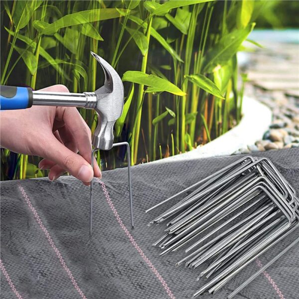 Set 100 ancore metalice pentru fixare agrotextil, 15x7 cm, argintiu - imagine 5