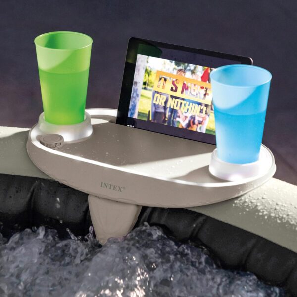 Suport pentru bauturi si telefon Intex 28520, 45x26x16 cm, PVC, cu iluminare LED, bej - imagine 6