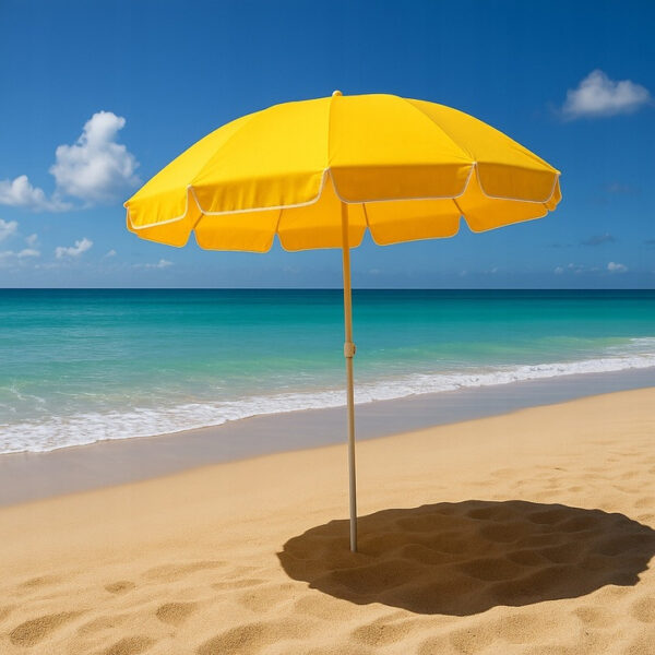 Umbrela de plaja pliabila cu protectie UV si inaltime reglabila, diametru 150 cm, galben - imagine 2