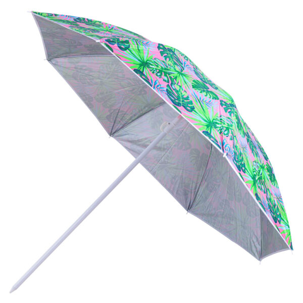 Umbrela de plaja pliabila, cu inclinare si inaltime reglabila, diametru 150 cm, verde cu imprimeu frunze verzi - imagine 7