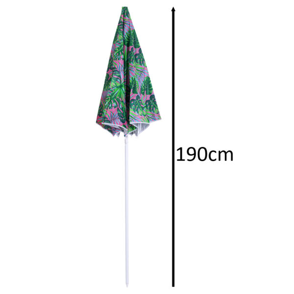 Umbrela de plaja pliabila, cu inclinare si inaltime reglabila, diametru 150 cm, verde cu imprimeu frunze verzi - imagine 8