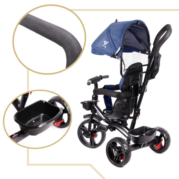 Tricicleta 3in1 105x52x94 cm, cu sezut rotativ 360°, roti fara aer, copertina reglabila, bleumarin - imagine 18
