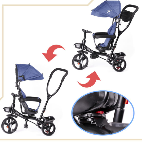 Tricicleta 3in1 105x52x94 cm, cu sezut rotativ 360°, roti fara aer, copertina reglabila, bleumarin - imagine 19