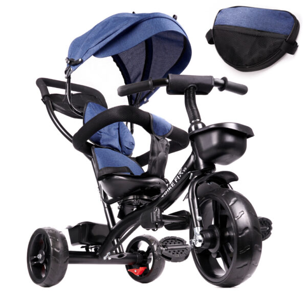 Tricicleta 3in1 105x52x94 cm, cu sezut rotativ 360°, roti fara aer, copertina reglabila, bleumarin - imagine 4