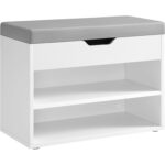 VASAGLE Pantofar cu bancheta tapitata, 3 compartimente, PAL si sezut din PU, 60x30x44 cm, alb