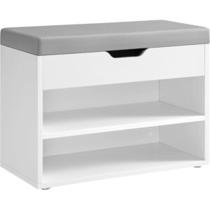 VASAGLE Pantofar cu bancheta tapitata, 3 compartimente, PAL si sezut din PU, 60x30x44 cm, alb