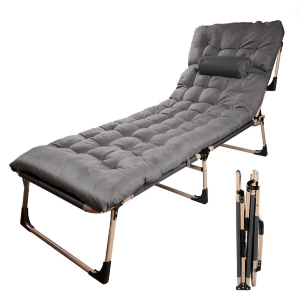 Sezlong pliabil cu 4 trepte, reglaj spatar, otel si material Oxford, 193x66x23 cm, gri - imagine 2
