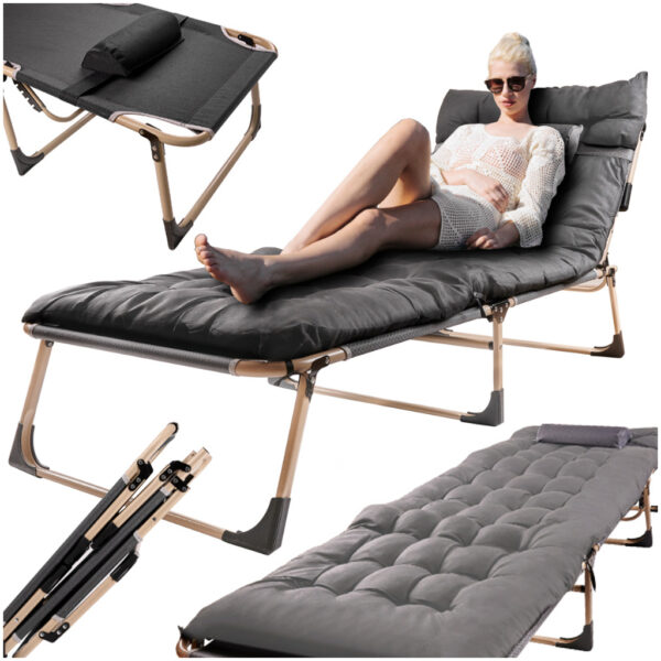 Sezlong pliabil cu 4 trepte, reglaj spatar, otel si material Oxford, 193x66x23 cm, gri - imagine 8